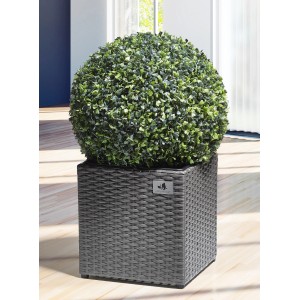 Grauer Gartenfreude Pflanzkübel aus Polyrattan, 28x28 cm, ideal für Innen- und Außenbereich.