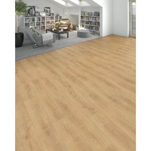 Verlegtes Laminat Living by Haro 7 mm Eiche Scarpa Natur im Wohnraum.