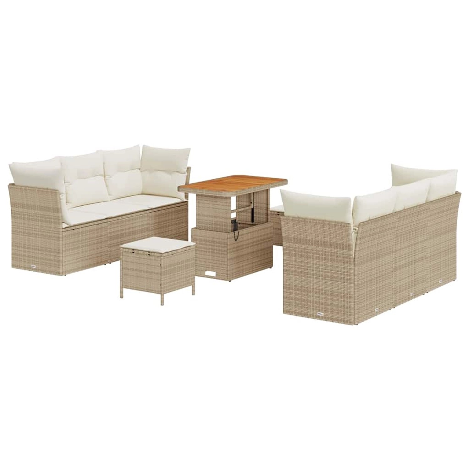 vidaXL 9-Teiliges Gartensofa-Set mit Kissen in Beige aus Poly Rattan und Ak günstig online kaufen