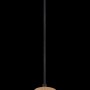 Moderne Pendelleuchte Moitas mit Rauchglas-Schirm, schwarzem Kabel und Holzoptik. Ideal für Wohnräume.