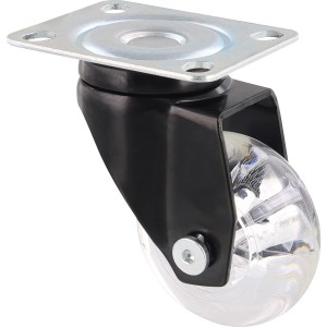 Wagner Design-Lenkrolle, Ø 5 cm, transparentes Rad, schwarzes Gehäuse, mit Anschraubplatte.