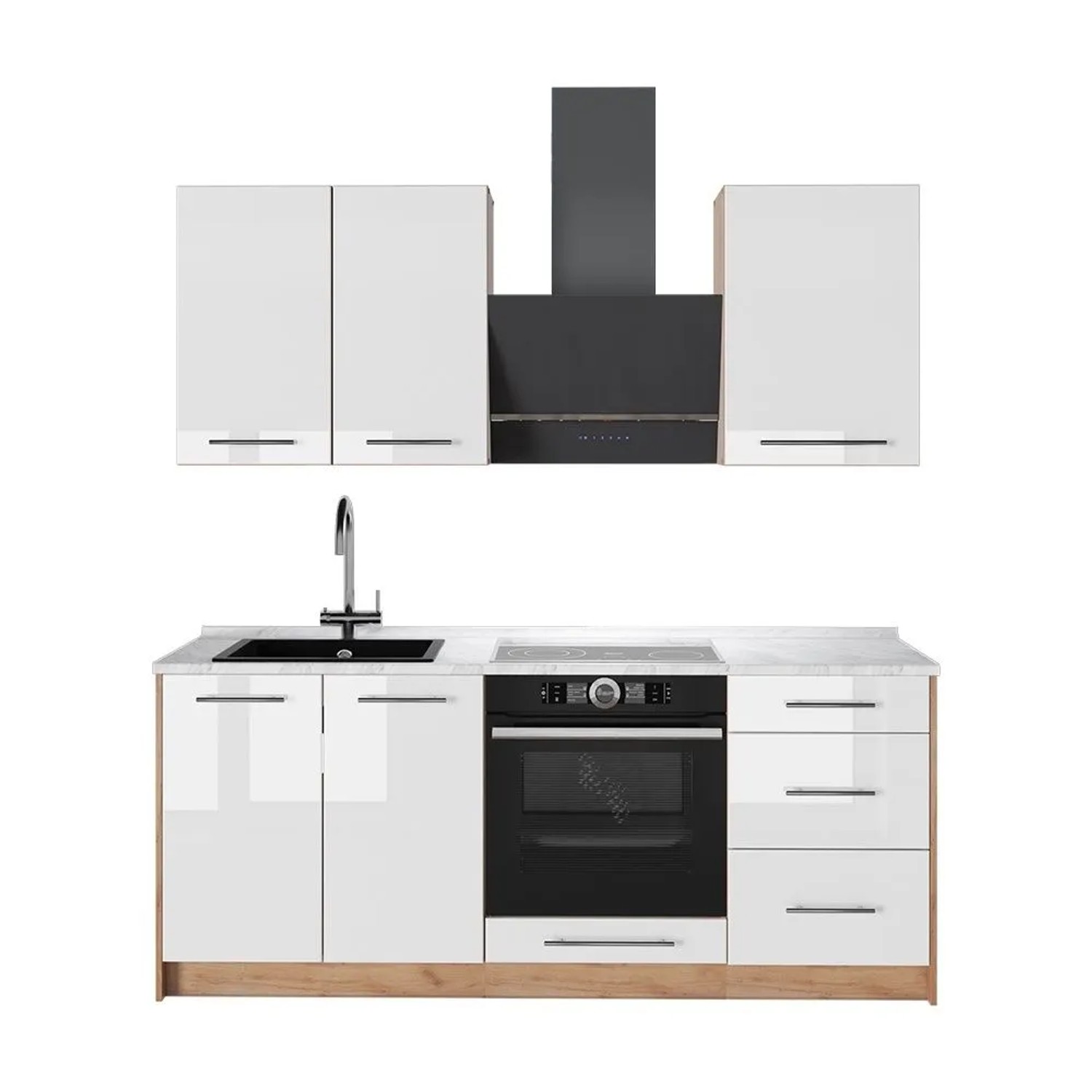 Vicco Singleküche Fame-Line Weiß Hochglanz/Goldkraft Eiche 190 x 82 AP Marmor Art Nr 64893