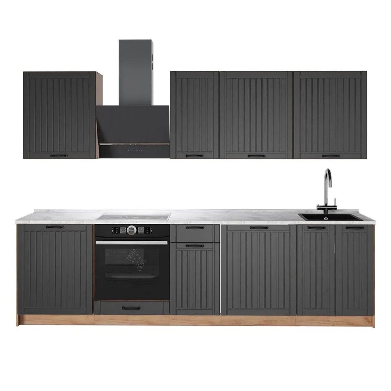 Vicco Küchenzeile Fame-Line Dunkelgrau/Goldkraft Eiche 280 x 82 AP Marmor Art Nr 64194
