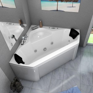 AquaVapore Whirlpool W02R-SC, 135x135cm, Eckbadewanne mit Düsen und Nackenkissen.