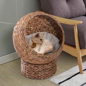 PawHut Rattan Katzenkorb mit Kissen, modernes Design für Katzen zum Schlafen und Entspannen.