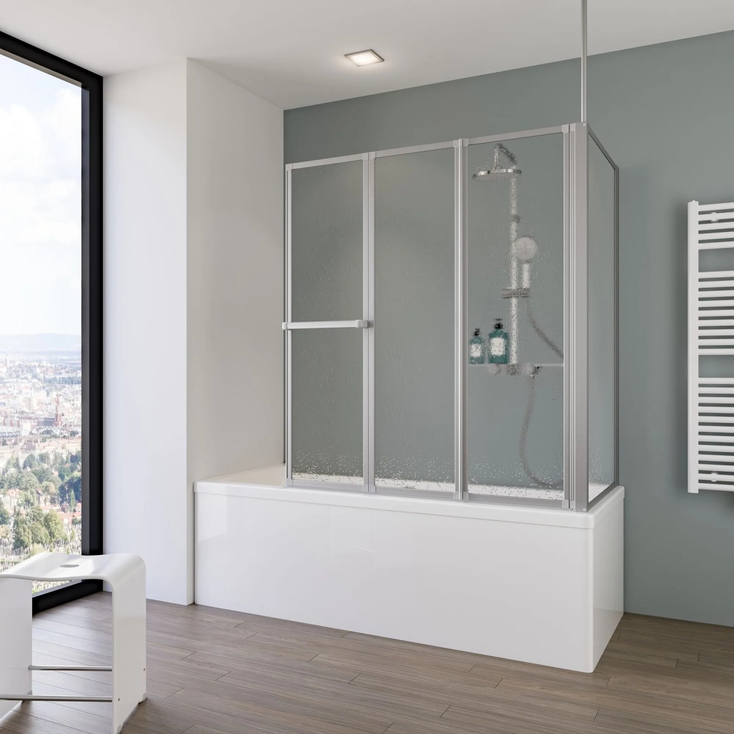 Schulte Badewannenaufsatz 3-teilig 129x140 cm mit 75 cm Seitenwand Kunstglas
