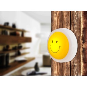 Gelbes LED-Nachtlicht Kiddy mit Smiley-Gesicht für Kinderzimmer. Ø 10cm.