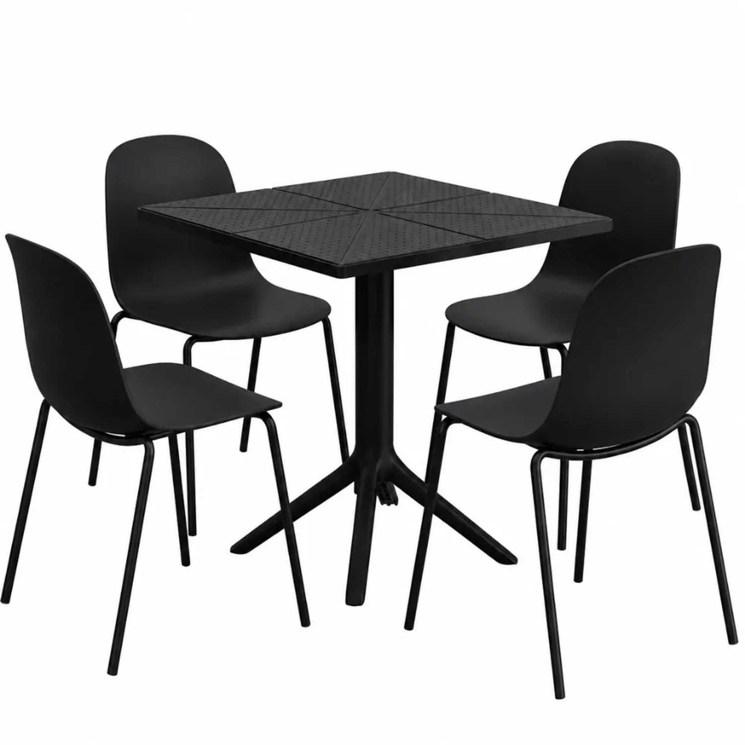 DELUKE Gartenmöbel-Set IDA mit 4 Stühlen 166x162x85cm Kunststoff Schwarz Balkonset Gartenset Tisch mit Stühlen Bistroset Outdoor