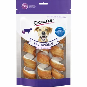 Dokas Kau-Spirale Huhn, 110g, im wiederverschließbaren Beutel. Leckerer Kaustick für Hunde.