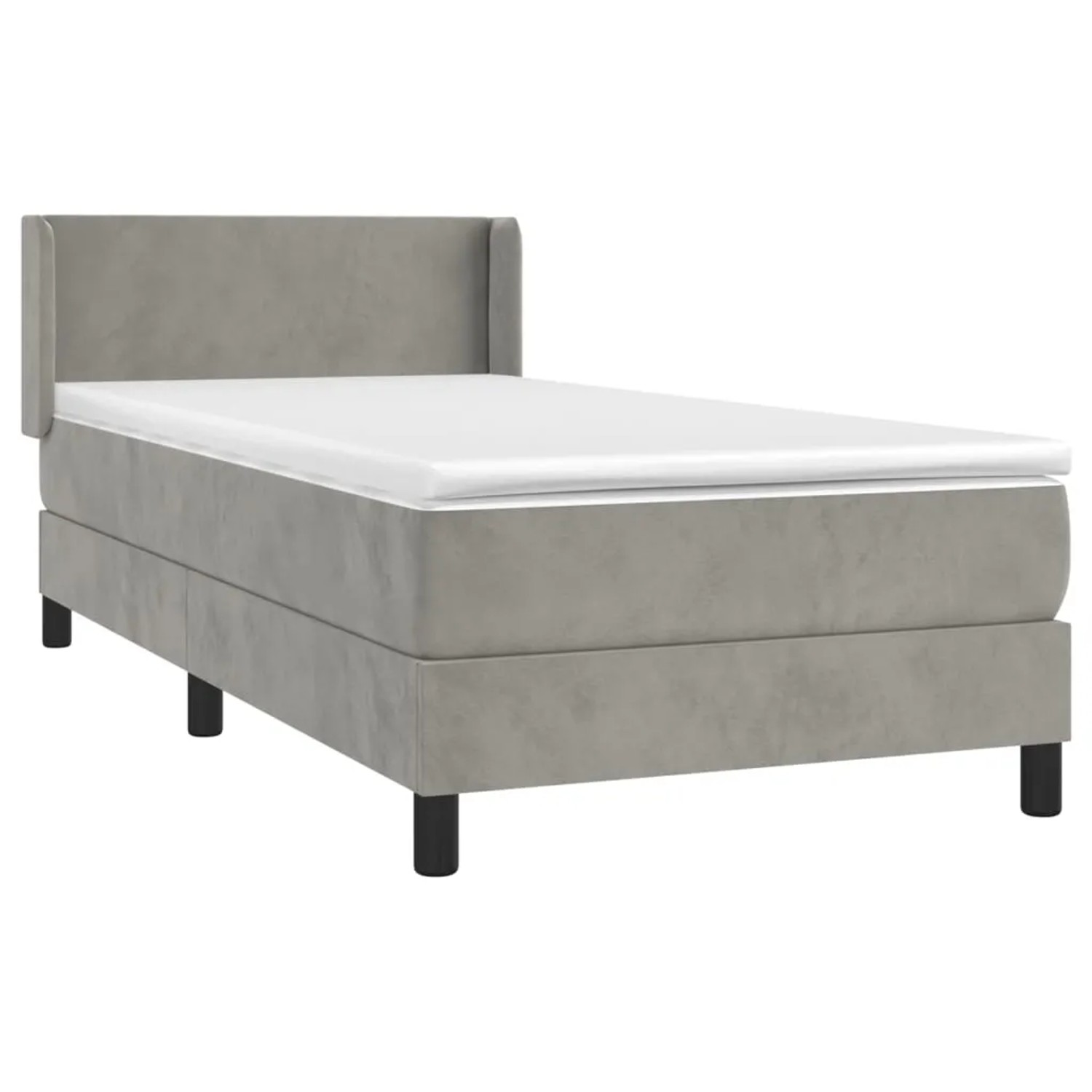 Hellgraues vidaXL Boxspringbett (90x190 cm) mit Matratze und Samtbezug.