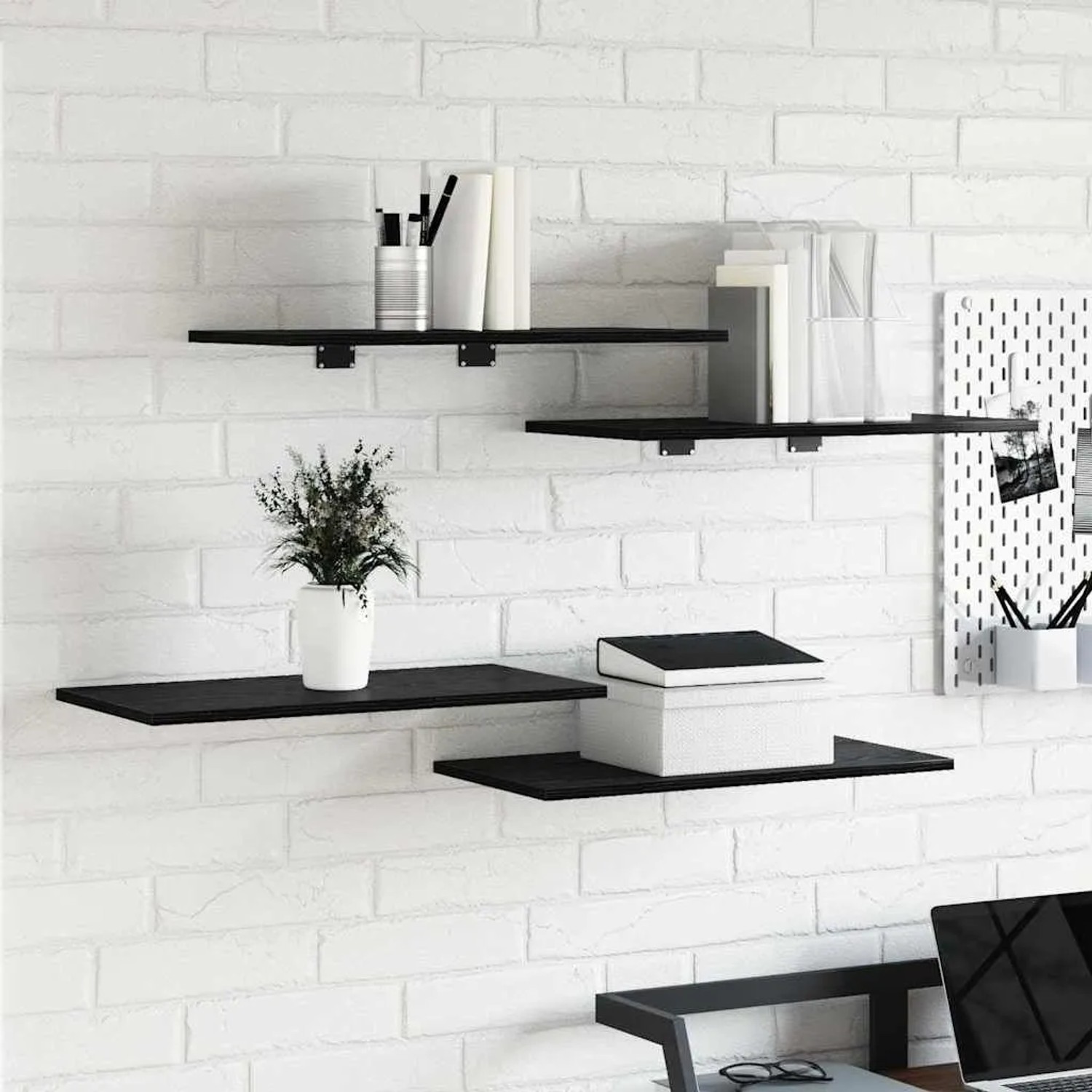 vidaXL Regalbrett, 4 Stk, schwarz, Holzwerkstoff, 60x30x1,5 cm. Wandregale für Büro und Wohnraum.