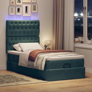 vidaXL Ottoman-Bett mit Matratzen & LEDs Dunkelgrün 90x190 cm Samt 3314363