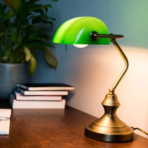 Klassische Bankerlampe: Tischleuchte in Bronze mit grünem Glasschirm für den Schreibtisch.