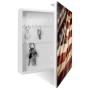 Weißer Schlüsselkasten mit USA-Flagge, Glasfront, 50 Haken, magnetisch und beschreibbar.