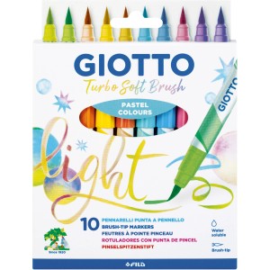 Giotto Turbo Fasermaler Soft Brush Pastell, 10 Stifte mit Pinselspitze.