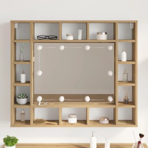 vidaXL Spiegelleuchte, weiß, mit Fächern und Deko-Lichterkette.