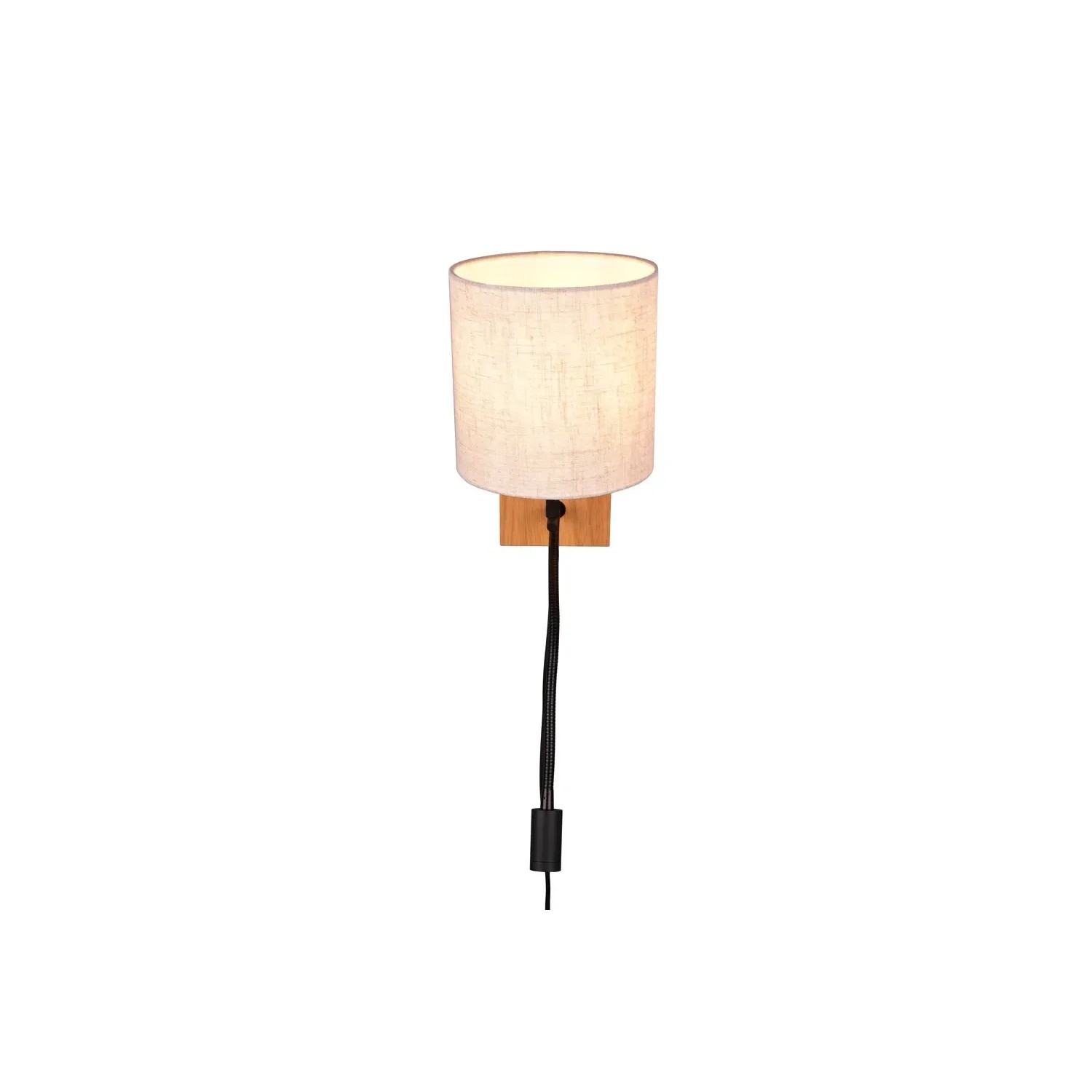 Trio LED-Wandleuchte Nilam mit Stoffschirm und Holz-Element, eine moderne Wandlampe.