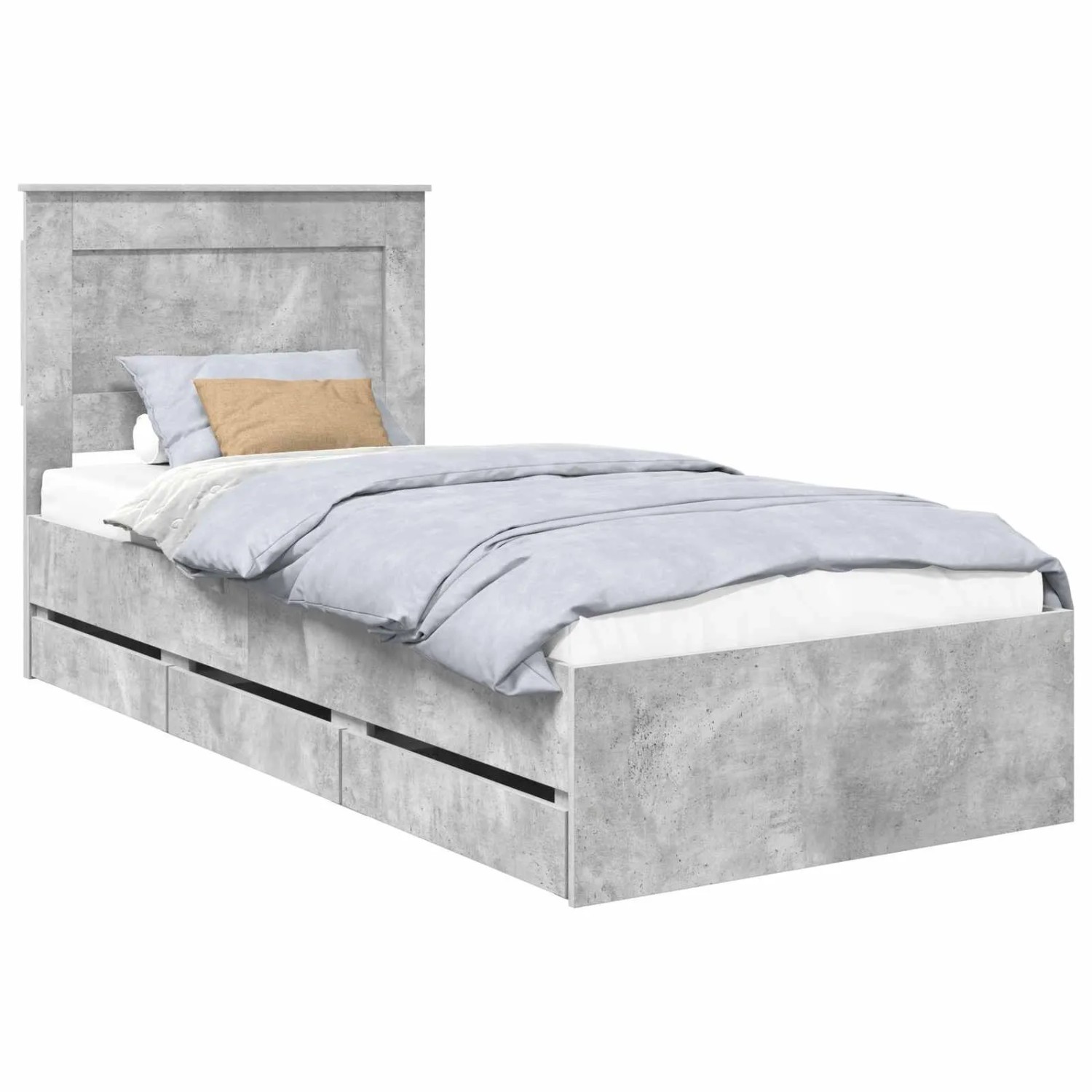 vidaXL Bettrahmen mit Kopfteil Beton Grau 75 x 190 cm Ingenieurs Holz 3410216