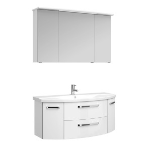 Pelipal Badmöbel-Set Serie 4010, 120,5 cm, Weiß Hochglanz: Waschbecken, Unterschrank und Spiegelschrank.