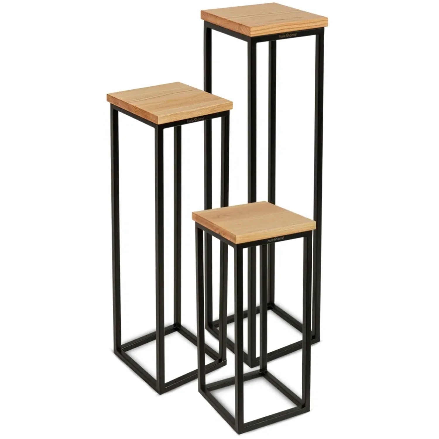 DELUKE Blumenständer Holz LURI 3er Set Eichenholz Metallgestell Dekoständer für Blumen Pflanzenregal Pflanzenständer