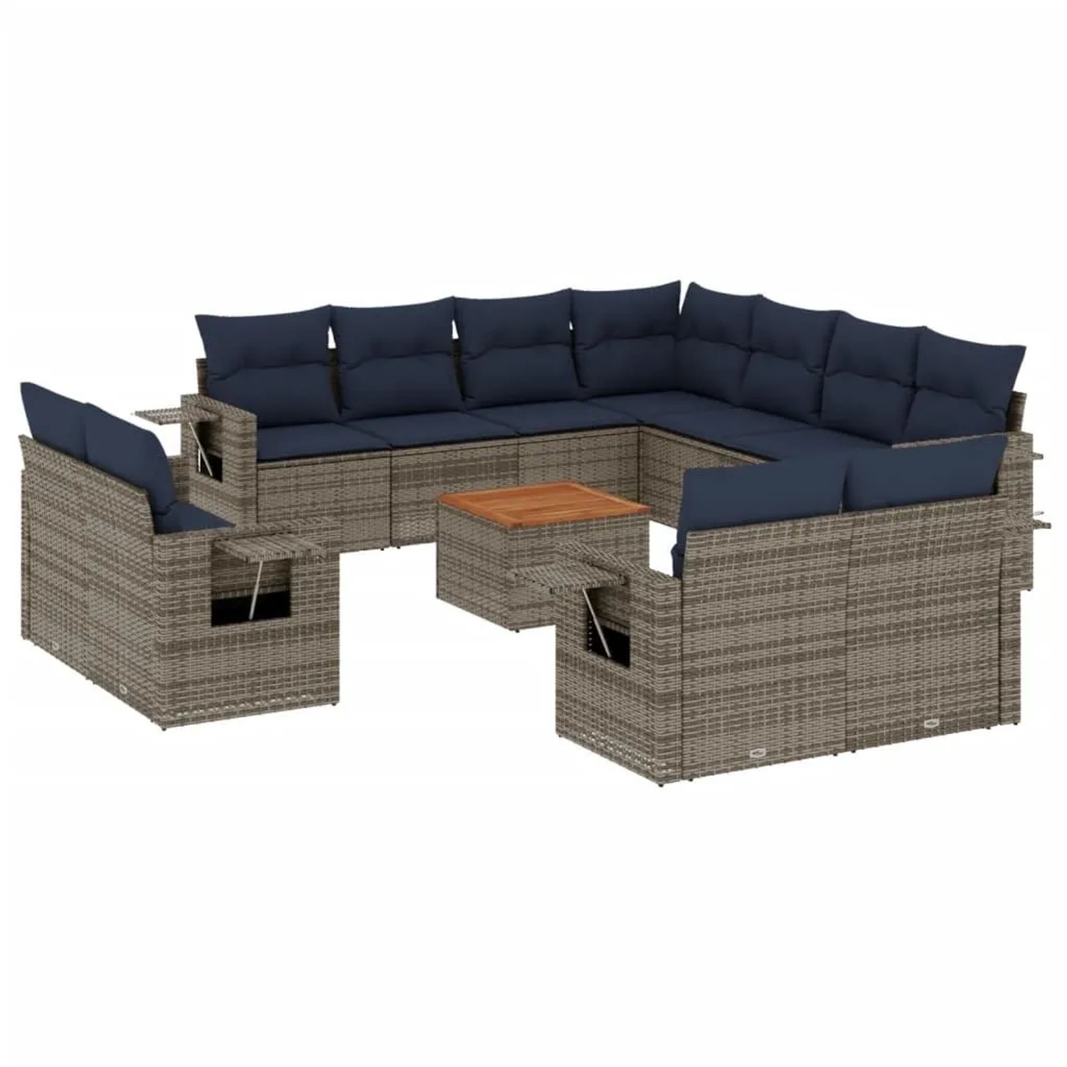 vidaXL 12-Tlg Gartensofa-Set mit Kissen Grau Polyrattan 3224829