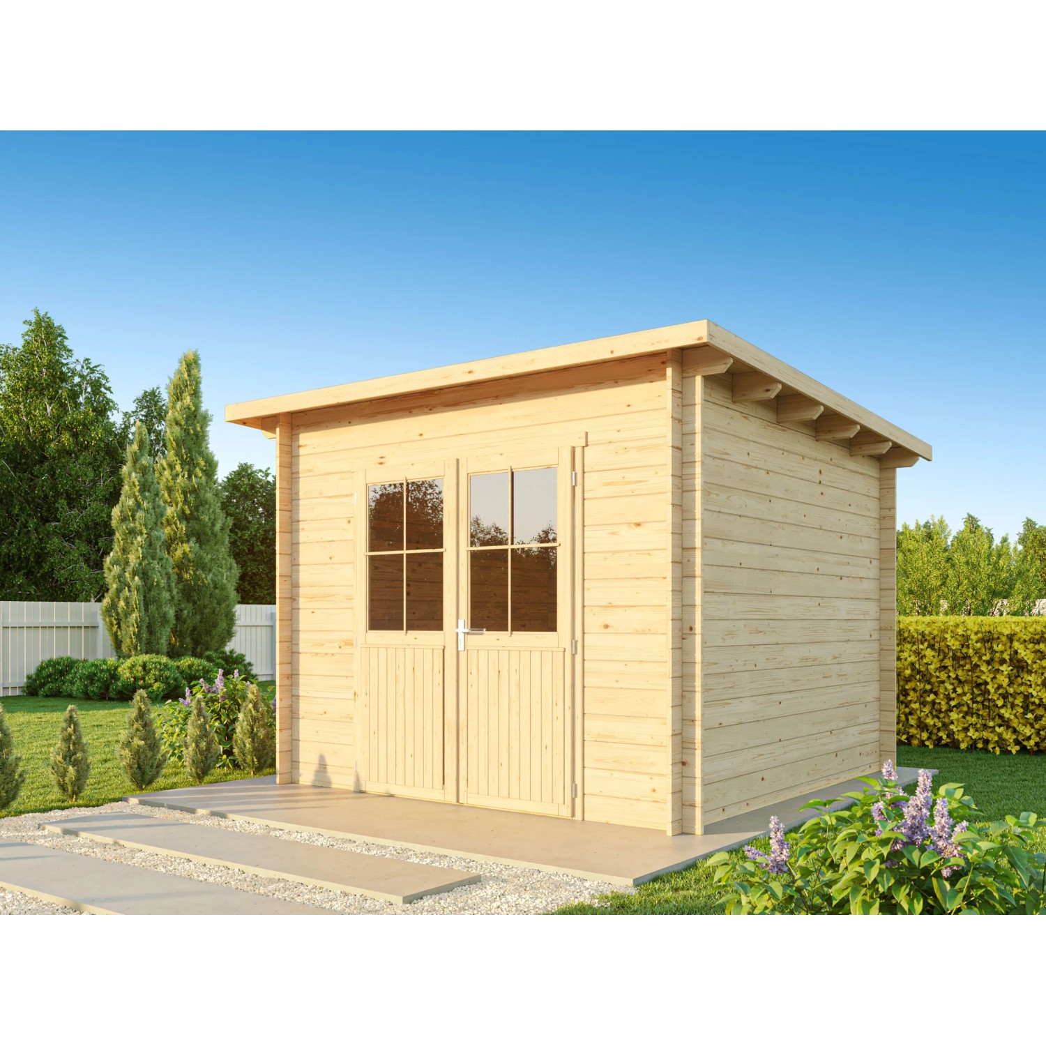 Fjordholz Pultdach Gartenhaus Modell Ezra 3D Naturbelassen