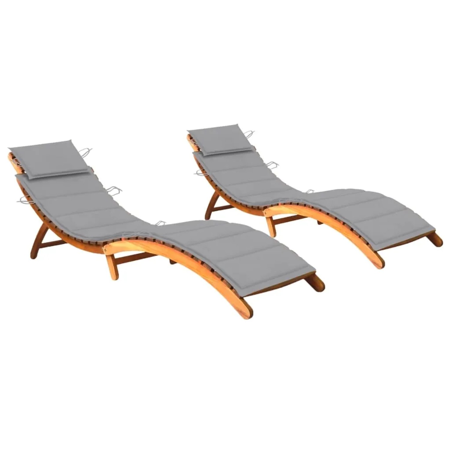 vidaXL Sonnenliegen 2 Stk. mit Auflagen Massivholz Akazie Grau