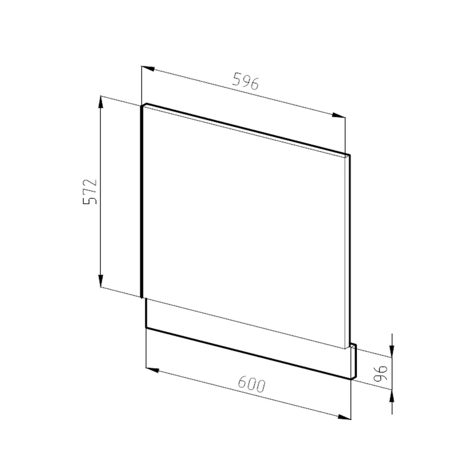 Technische Zeichnung: Vicco Frontblende R-Line für Geschirrspüler, 60 cm breit.