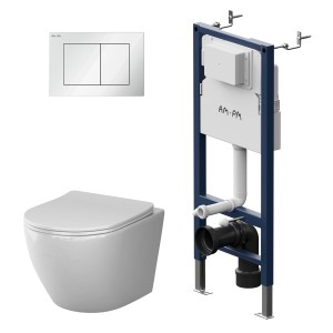 AM.PM WC Set Wand WC Vorwandelement Drückerplatte Toilette mit Spülkasten Komplett IIS90201.LA1900 Prime Fit