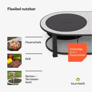 Blumfeldt Merano Circolo L 3-in-1 Feuerschale, Grill und Tisch in Weiß. Vielseitig nutzbar.