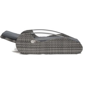Schilfgraue Garden Pleasure Lounger Alassio aus Rattan mit grauen Polstern.