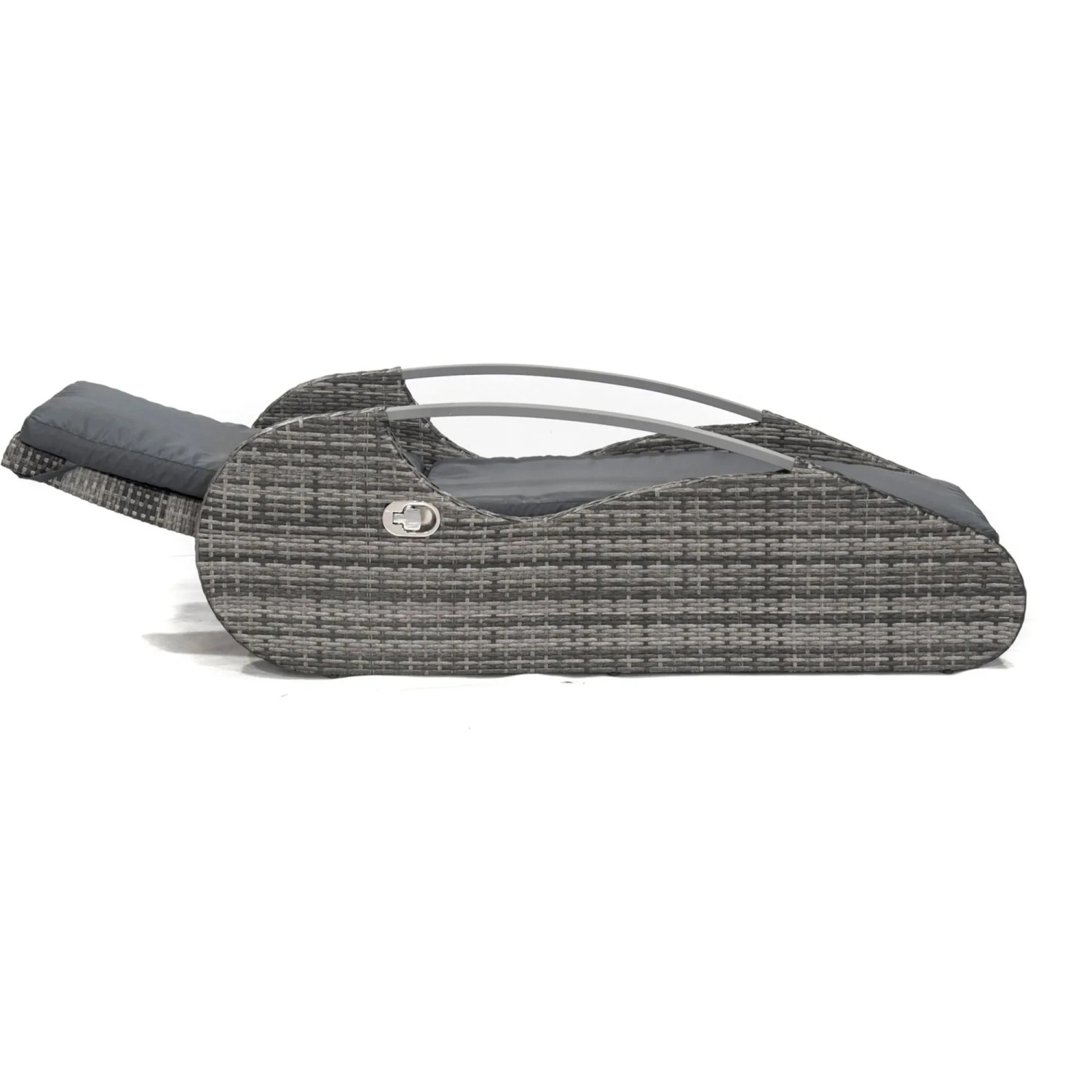 Schilfgraue Garden Pleasure Lounger Alassio aus Rattan mit grauen Polstern.