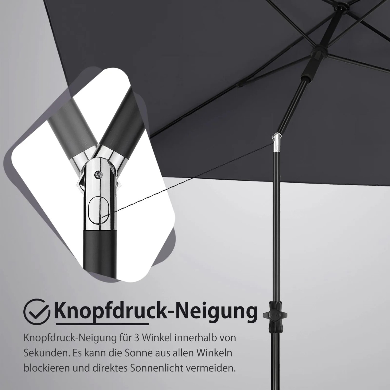 Sekey Sonnenschirm, rechteckig, neigbar mit Knopf, für Balkon und Garten.