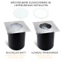 SSC-LUXon Juavi Bodeneinbaustrahler, silber, mit klarem und mattem Glas für Außenleuchten.