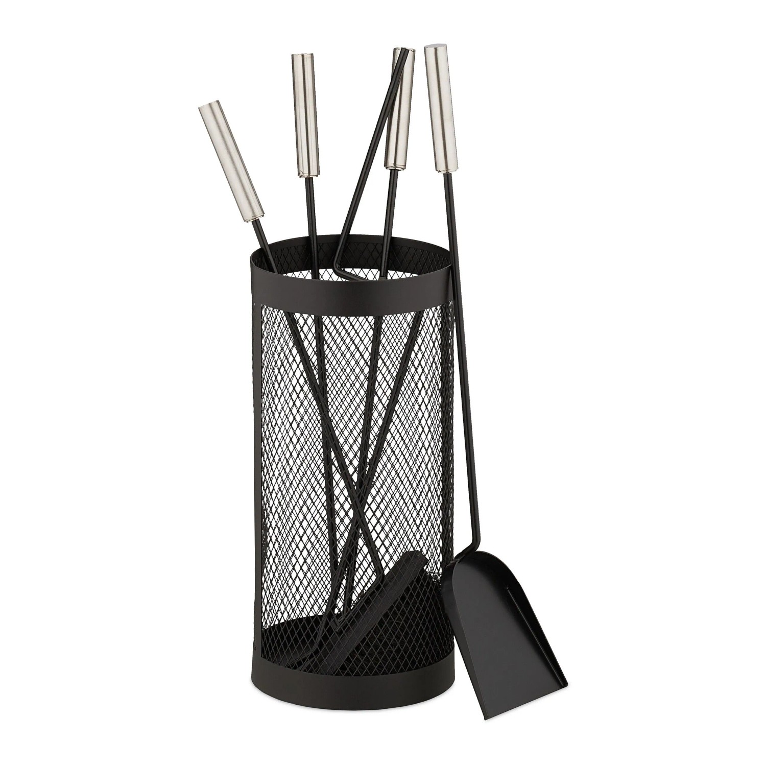 Relaxdays Kaminbesteck Metall Schwarz 5-teilig 56 cm x 17 cm 1,7 kg