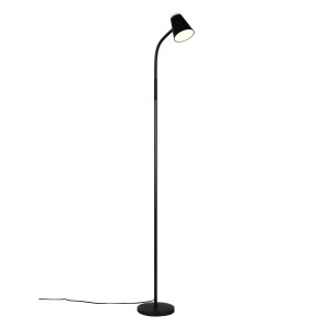 Schwarze Reality LED Stehleuchte Pongo mit flexiblem Arm für optimale Beleuchtung.