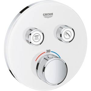 Grohe Grohtherm SmartControl Thermostat, Moon White, runde Ausführung mit zwei Absperrventilen.