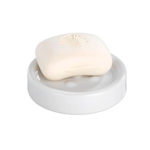 Wenko Seifenablage Polaris White mit Seife, Keramik, weiß, für Bad & Küche.