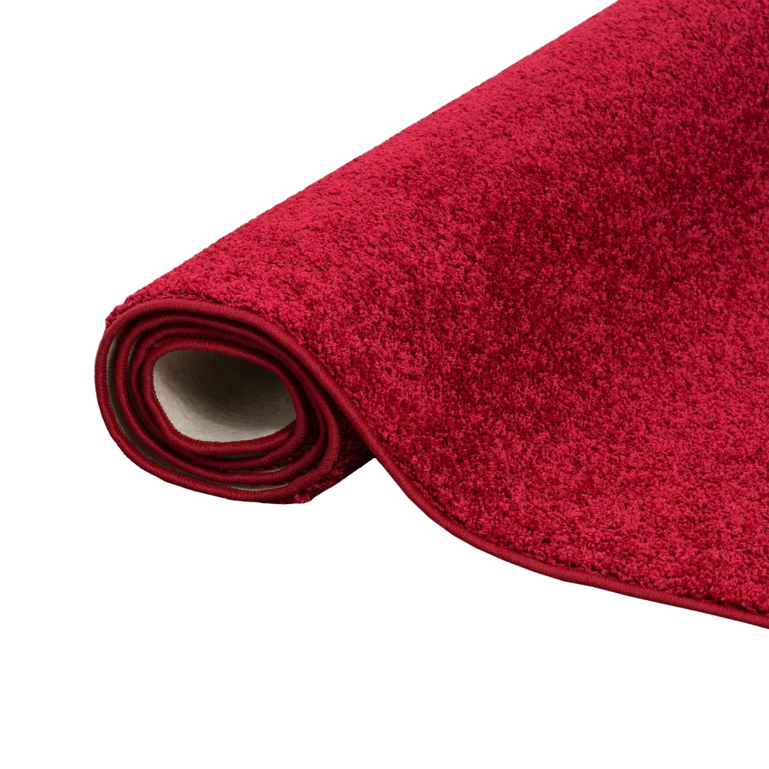 Gerollter, roter Snapstyle Hochflor Teppich Mona, 100x200cm. Weicher Velours Teppich.