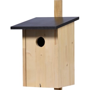 Dobar Nistkasten für Stare/Spechte aus Kiefernholz mit schwarzem Dach und Aufhängevorrichtung.