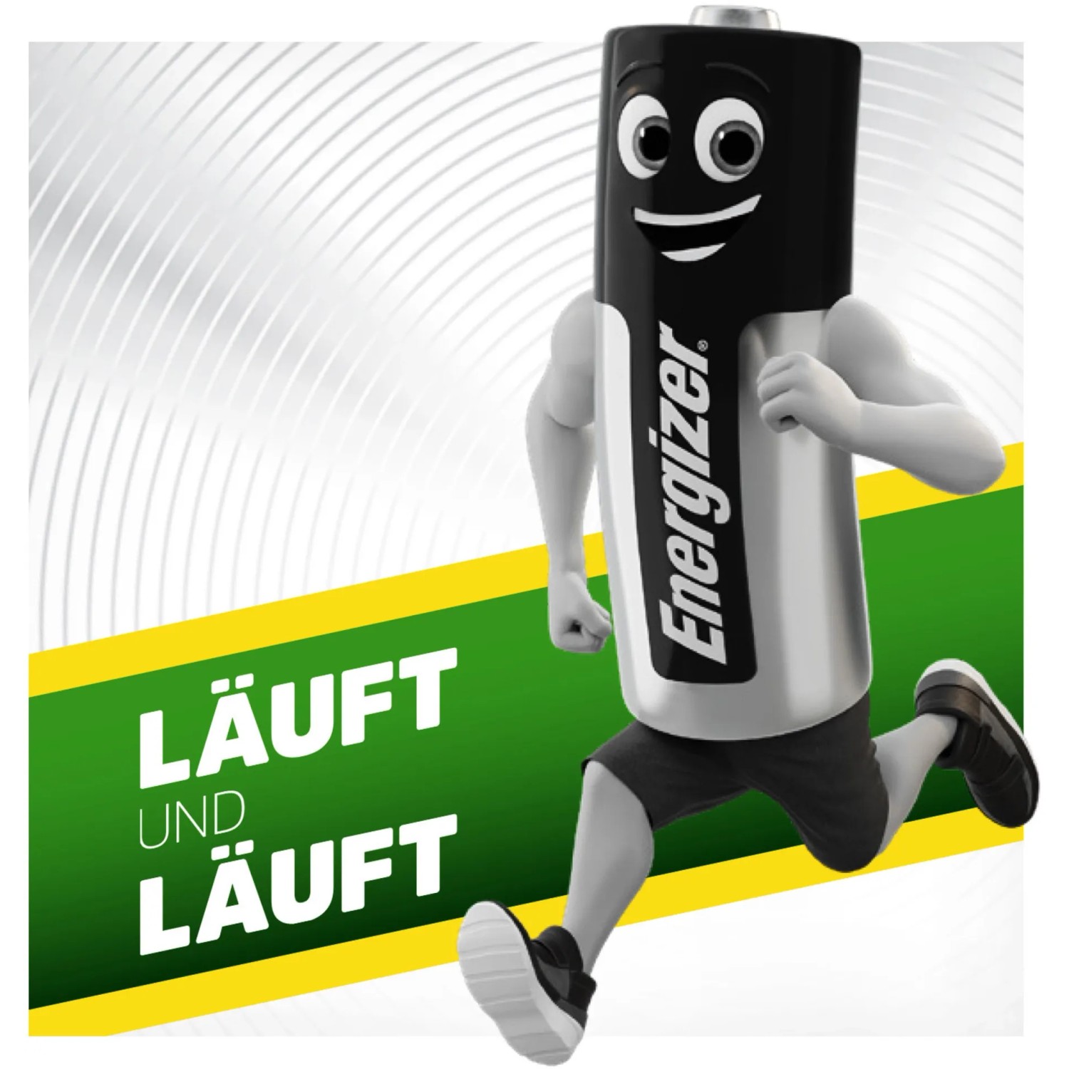 Energizer Akku AAA Micro, 500 mAh, 4er-Pack als Comicfigur beim Laufen.