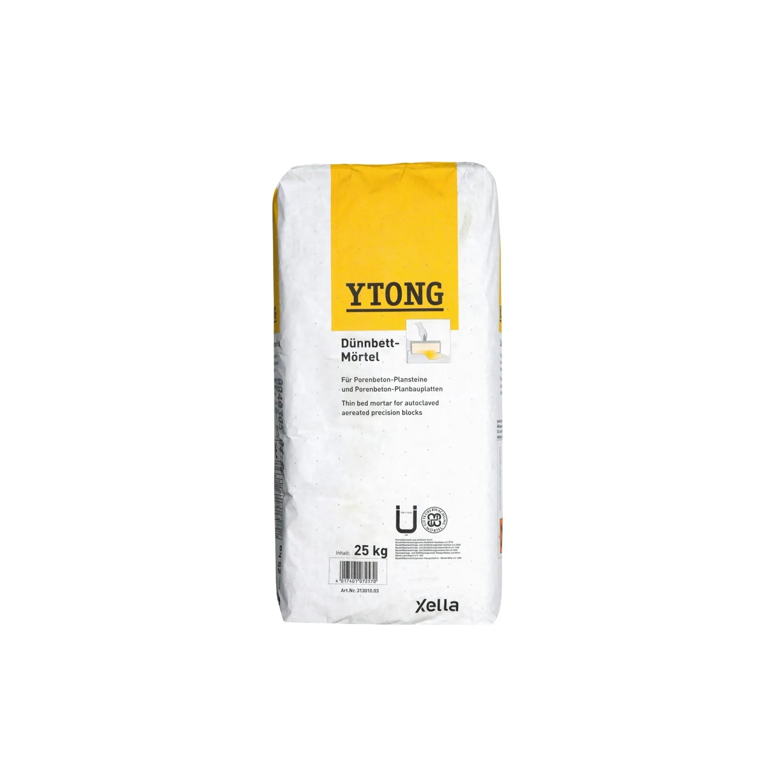 Sack Ytong Dünnbettmörtel, 25 kg, für Porenbetonsteine. Zum Verbinden von Planbauplatten im Dünnbettverfahren.