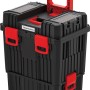 Kistenberg HEAVY Werkzeugtrolley 2 in 1, schwarz/rot, mit Rollen und ausziehbarem Griff.