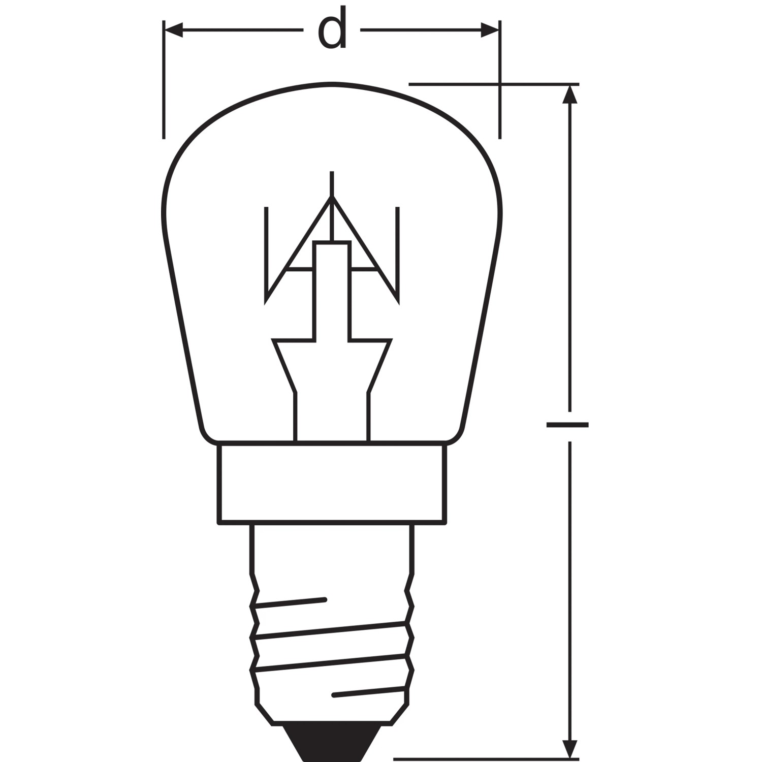 Abbildung eines Osram Halogen Leuchtmittel E14 in Röhrenform mit Maßangaben.