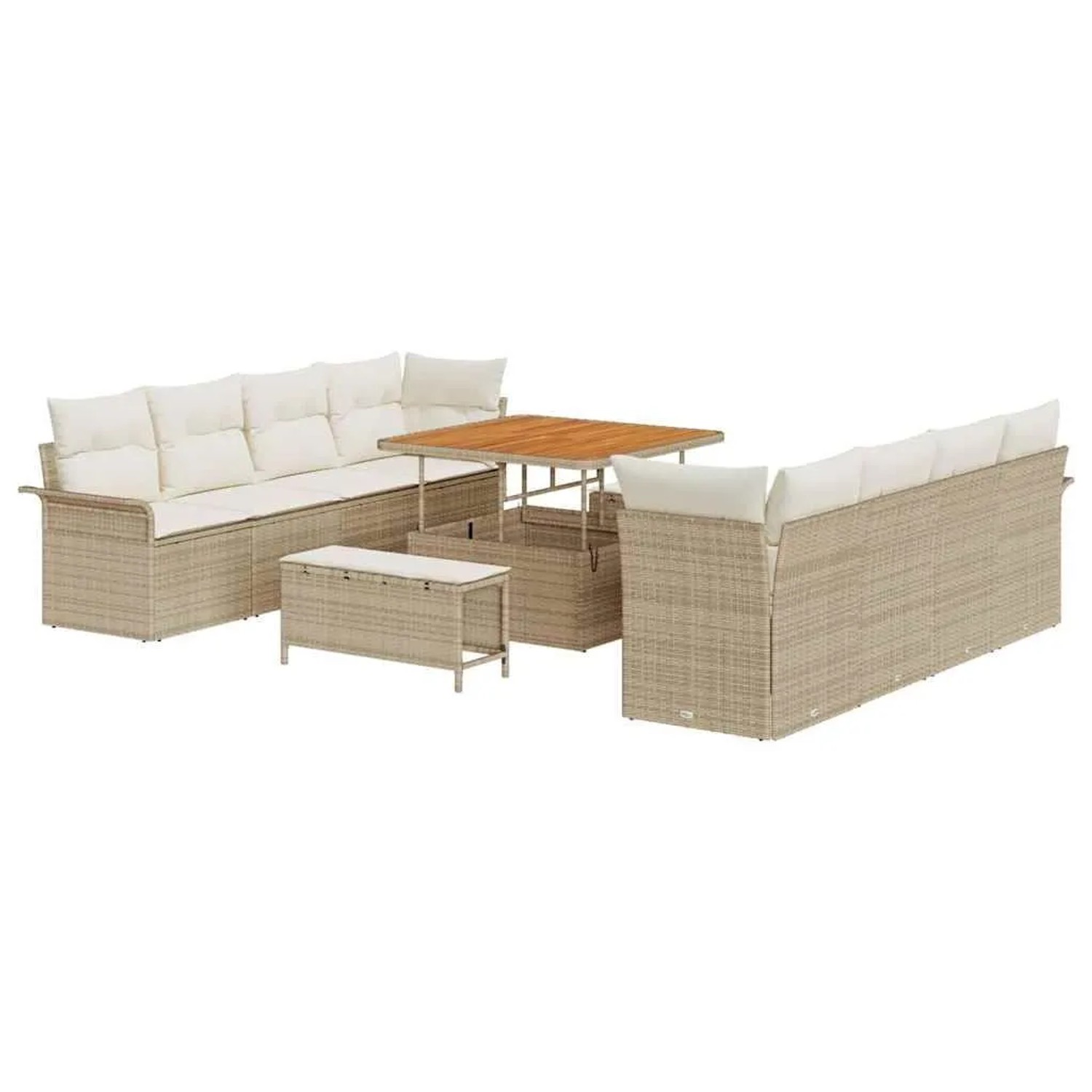 vidaXL Garten-Sofa-Set mit Kissen mit Speicher 11-Tlg Beige und Creme 3364066