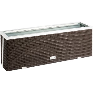 Braunes Polyrattan-Pflanzgefäß (70 cm) mit Alu-Beschlägen für Innen & Außen.