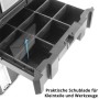 Detailaufnahme: Schublade mit Fächern des STAHLWERK Toolbox Sets für Werkzeug und Kleinteile.
