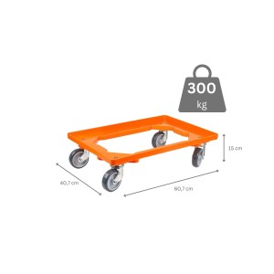 PROREGAL Transportroller orange für Euroboxen, 60x40 cm, mit Gummirädern, Traglast 300 kg.