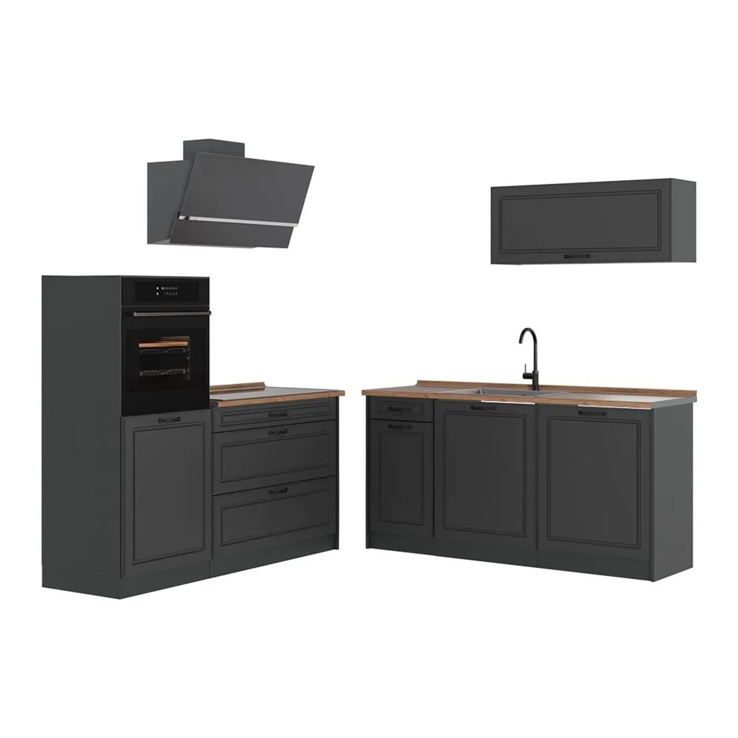 Vicco Küchenzeile R-Line Anthrazit Landhaus/Anthrazit 160 x 143 Arbeitsplatte Goldkraft Eiche Art Nr 67695