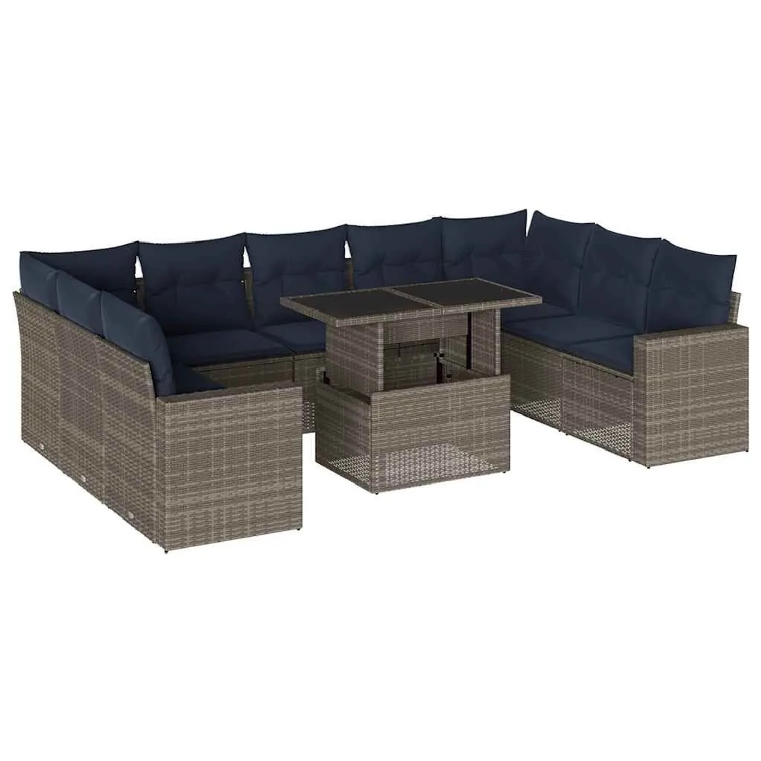 vidaXL 10-Tlg Gartensofa-Set mit Kissen Grau Polyrattan 3267481 günstig online kaufen
